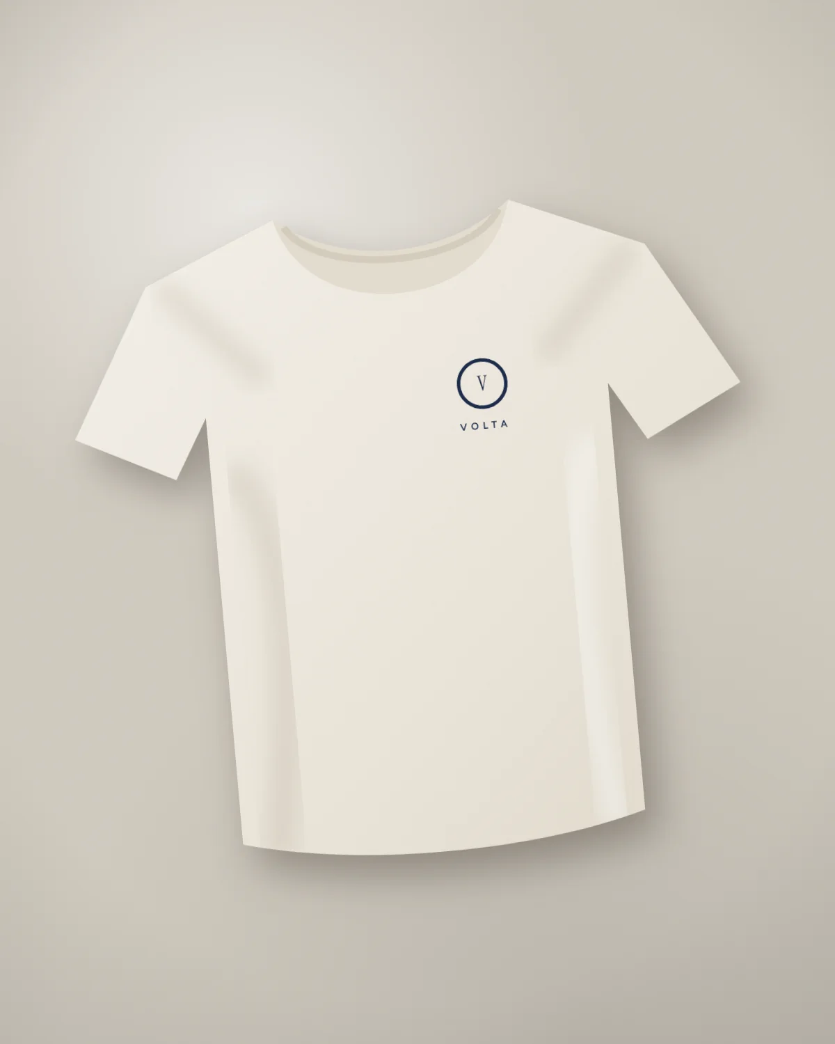 Tee-shirt écru brodé du logo de la marque fictive Volta