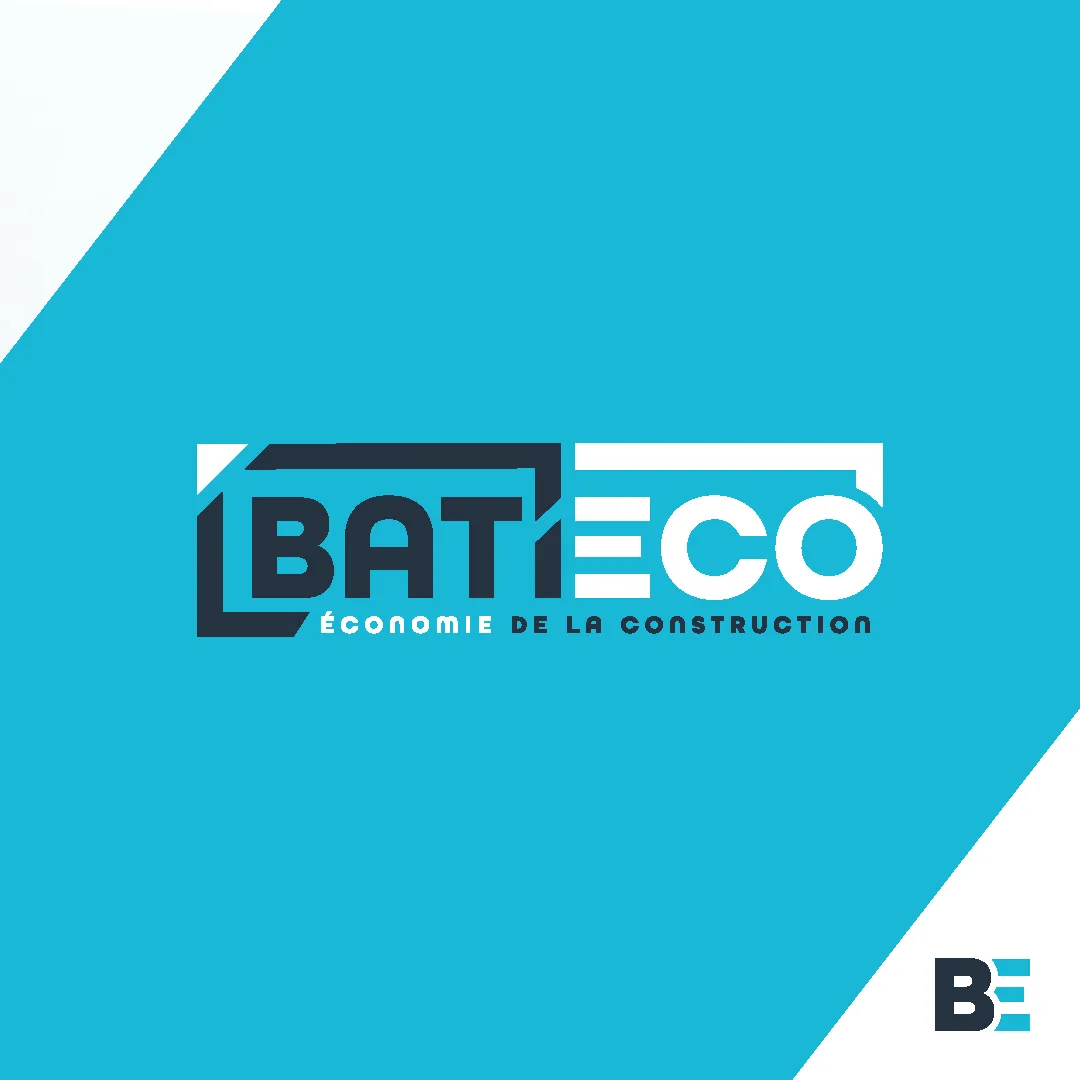 Logo Bati Eco en blanc sur fond cyan